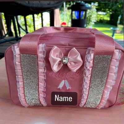 Personalized Embroidered Name Dance Bag, Cute Bow Dance Storage Bag, Gift for Dancers