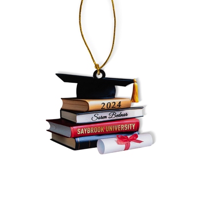 Personalisiertes Abschlussmützen-Ornament mit Büchern, Weihnachtsschmuck für die Klasse 2024, Weihnachts-/Abschlussgeschenk für College/Absolvent