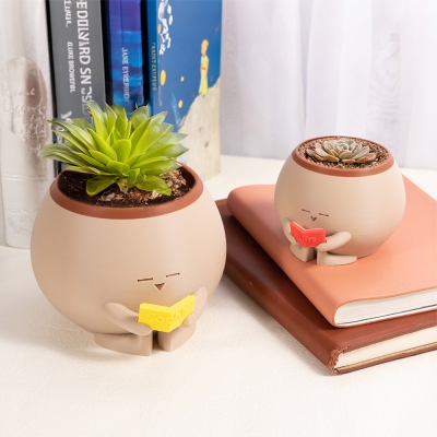 Pot de fleurs mignon avec nom personnalisé, pot de fleurs succulentes imprimé en 3D avec seau de drainage, cadeau de pendaison de crémaillère/d'anniversaire pour amoureux des livres/amoureux des plantes