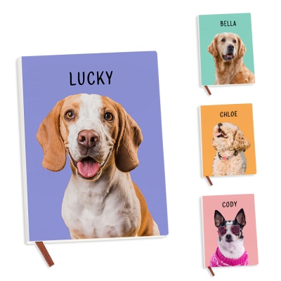 Personalized Pet Name & Photo Notepad, PU Leather A5 Notebook, Multicolor Dog Portrait Journal, Birthday/Christmas Gift for Dog Mom/Pet Owners