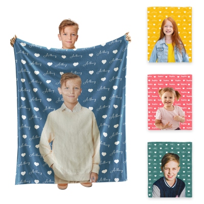 Personalized Name & Photo Kid's Blanket, Soft Cozy Throw for Bed Couch, Room Decoration, Birthday/Children's Day Gift for Girls/Boys/Children