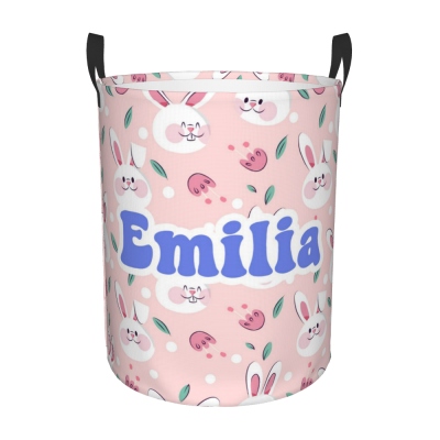 Personalized Name Cartoon Design Storage Basket, Large Capacity Oxford Cloth Laundry Basket with Handle, Christmas/Birthday/Mother's Day Gift for Mom