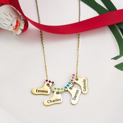 Personalized Christmas Necklace with Birthstone & Name, Cute Christmas Stocking Necklace, Sterling Silver 925 Jewelry, Birthday/Christmas Gift for Her