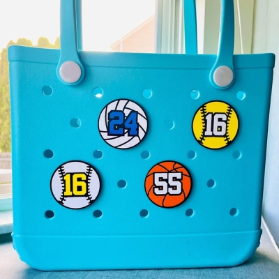 Personalized Numbers Sports Charms for Bag, Custom Baseball/Softball/Soccer/Football/Tennis/Golf/Rugby/Basketball Bag Button, Sports Mom Bits, Sports Accessories