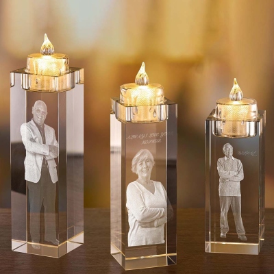 Personalized Photo Candle Holder, Laser Engraved Picture Crystal Tea Light Holder, Memorial Candle Votive, Portrait Gift for Her/Him