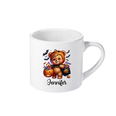 Personalisierter Name Aquarell Halloween Tiere Design Tasse, 6oz Keramik Kindertasse, Halloween Party Gastgeschenk, Halloween Geschenk für Kinder/Jungen/Mädchen