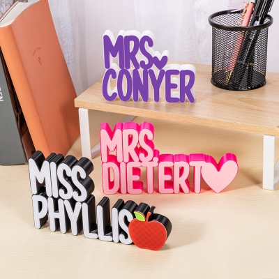 Personalized 3D Colorful Teacher Name Sign, 3D Printed Desk Name Plate, Office Decor, Teacher Appreciation/Back to School Gift for Teacher/Educator