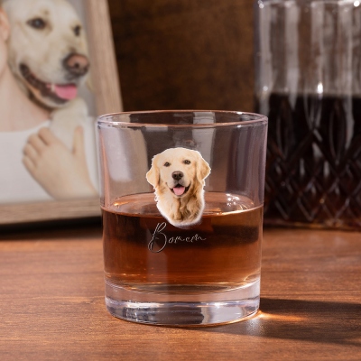 Personalized Pet Photo Whiskey Glass with Name, Custom Pet Portrait 10oz Bar Glass, Alcohol Gift, Birthday/Christmas Gift for Pet Lover/Dad/Husband