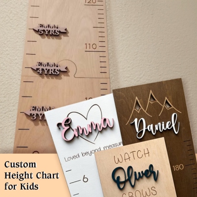 Personalized Name Children Height Chart, Wooden Growth Chart with Height Marker Arrows, Nursery Room Decor, Baby Shower Gift for New Parents/Kids