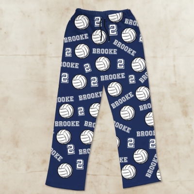 Custom Name & Number Softball/Volleyball Pajama Bottoms, Loose Drawstring Lounge Pants, Sleepover Party Costume, Sports Gifts for Players/Teammates