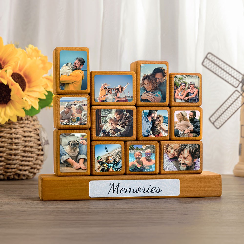 Stapelbares Fotoblock-Set aus Holz