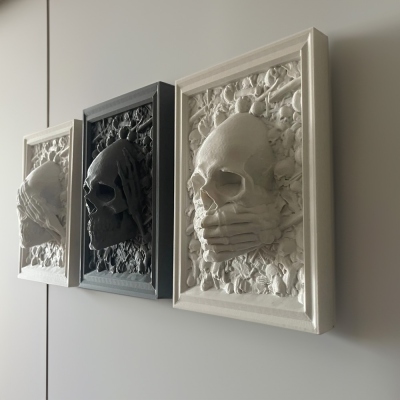 Totenkopfrahmen mit 3D-Effekt, Totenkopf-Wandornament „No See/No Hear/No Speak“, Gothic-Wohndekoration, Weihnachts-/Einweihungsgeschenk für Gothic-Liebhaber/Freunde