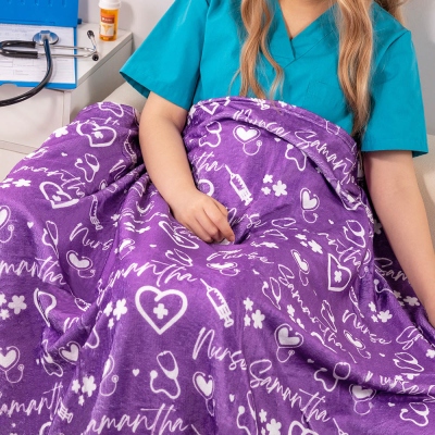 Personalized Name Nurse Blanket, Flannel Fleece Throw Blanket, RN LPN NP Gift, Appreciation/Graduation Gift for Nurses/Nursing Students/Medical Staff