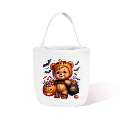 Personalized Name Halloween Animals Design Bucket, Canvas Kids Candy Bag, Large Capacity Trick or Treat Bucket, Halloween Gift for Kids/Boys/Girls