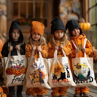 Personalized Spooky Halloween Tote Bag with Name, Trick or Treat Tote Bag, Halloween Gift Bag, Halloween Candy Sack, Halloween Gift for Kids/Teens