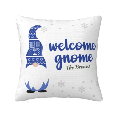 Personalized Name Gnome Snowflake Pattern Pillow Case Cover, Pillowcase with Optional Insert, Home Decoration, Hanukkah/Jewish Gift for Family/Kids