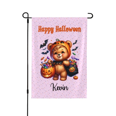 Personliga namn Spooky Animals Design Trädgårdsflagga, Trick or Treat Halloween-flagga, trädgårdsdekoration, Halloween-present för barn/familj/djurälskare