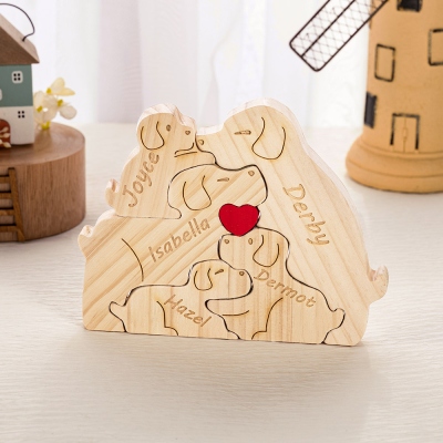 Personalisiertes Hunde-Familienpuzzleschild aus Holz mit Namen, Tierpuzzle-Ornament, Wohndekoration, Geburtstags-/Weihnachtsgeschenk für Mama/Familie