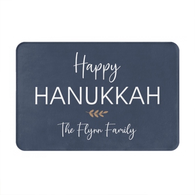 Personalisierter Name „Happy Hanukkah“ Bodenmatte, rutschfeste Willkommens-Fußmatte, festliche Veranda-Dekoration, Chanukka/Jüdisches/Einweihungsgeschenk für Freunde/Familie