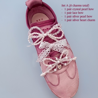 Pearl Bow Knot Ribbon Spets Hjärta Sko Berlocker för sneakers, DIY Sko Berlocker, Spänne Pearl Beaded Kedja Skotillbehör, Bröllop/Bröllopspresenter till henne