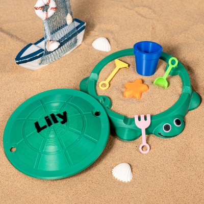 Personalized Cute Mini Turtle Sandbox with Tools, 3D Printed Multicolor Stress Relief Toy with Name, Beach Party Favor, Gift for Friend/Kid