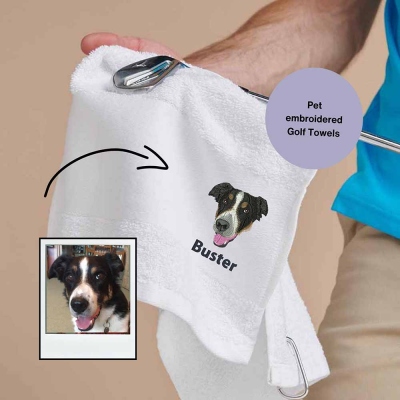 Personalized Embroidered Pet Portrait Golf Towel, Custom Pet Embroidered Golf Towel, Pet Accessories, Golf Gift
