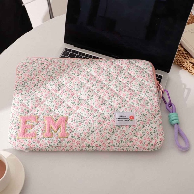 Personalized Initials Pink Floral Laptop Sleeve, Laptop Case with Handle, Macbook Cover, Ipad Cover, 11/13/15 Inch Case for Macbook Case, High Quality Laptop Bag