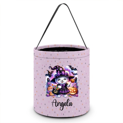 Personalized Name Halloween Animal Design Bucket, Trick or Treat Bag with Handle, Reusable Candy Bucket, Halloween Gift for Kids/Teens/Animal Lovers