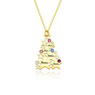 Collier personnalisé avec nom et pierre de naissance, collier avec nom de famille, bijoux pour femme, cadeau de Noël pour maman/grand-mère/elle