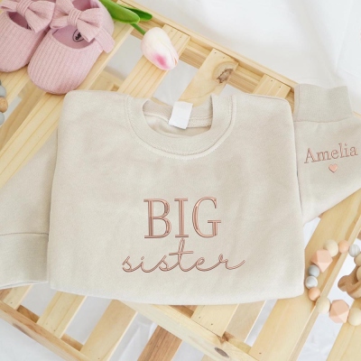 Embroidered Big Sister Toddler Sweater, Sister Shirt Pregnancy Announcement, Custom Kids Name Sweatshirt, Little Sister Shirt, New Baby Gift