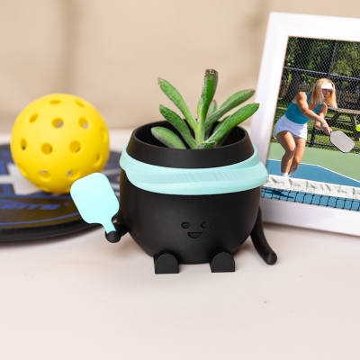 Happy Face Pickleball Player Indoor Planter, 3D Printed Flower Pot with Multiple Colors, Sports Gift for Pickleball Team/Coach/Sport Lover