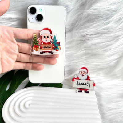Custom Name Christmas Santa Phone Grip, Personalized Holiday Phone Stand, Unique Festive Gift, Holiday Phone Accessory