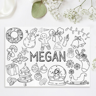 Personalized Christmas Placemat Coloring Sheets with Optional Crayons/Pencils, Coloring Pages, Stocking Filler & Party Favors, Christmas Gift for Kids