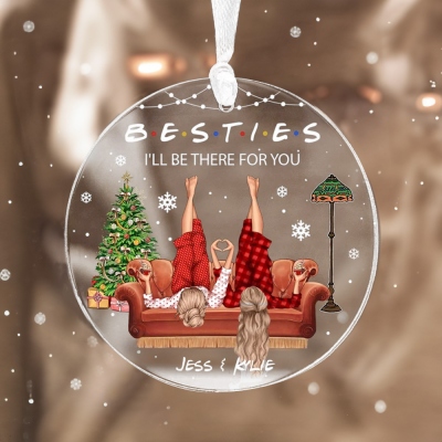 Gepersonaliseerd Besties Kerst Ornament, Twee Meisjes op de Bank Acryl Kerstboom Decor, Vriendschaps Herinnering, Kerstcadeau voor Zussen/Beste Vrienden