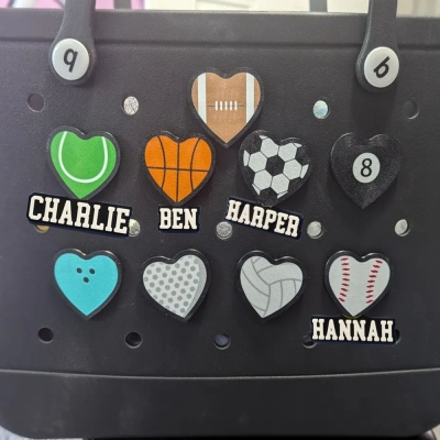 Personalized Name Sports Theme Bag Charms, Football/Baseball/Basketball/Soccer/Tennis/Volleyball Bag Charms, Bag Accessory, Gift for Sports Lover