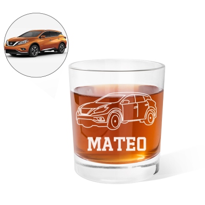 Personalized Car Photo Engraved Whiskey Glass, Custom 10oz Wine Glass with Name, Anniversary/Christmas/Birthday for Father/Boyfriend/Men