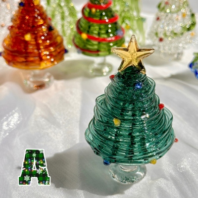 Handmade Glass Christmas Tree Statue, Green Glass Tree Decoration, Festive Christmas Tree, Christmas Sculpture Decoration, Christmas Gifts