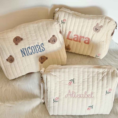 Personalized Cotton Baby Storage Bag with Embroidered Name, Soft and Skin-Friendly, Baby Travel Storage Bag, Baby Diaper Bag