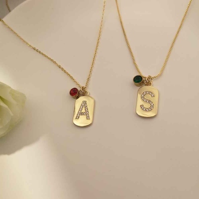 Personalized Initial Necklace, Letter Necklace with Birthstone, Dainty Letter Necklace, Tiny Gold Letter Necklace, Letter Pendant Necklace