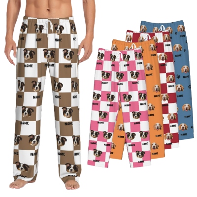 Pantaloni da pigiama con ritratto di animali domestici con nome personalizzato, pantaloni da notte con foto di volti di cani e gatti personalizzati, divertenti pantaloni da salotto con coulisse, regalo per mamma/papà di animali domestici