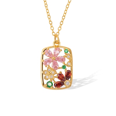 Collier floral coloré vintage personnalisé, collier de fleurs avec pierre de naissance personnalisée, bijoux délicats, cadeau d'anniversaire/de Noël pour maman/grand-mère/elle