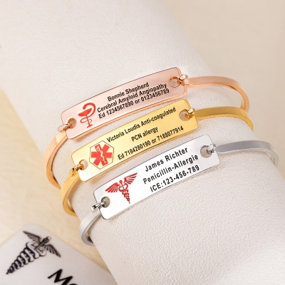 Personalized Medical Bracelet, Medical Alert Bracelet, Medical ID Diabetic Bracelet, Custom Medical Allergy Bracelet, Mother Day Gift