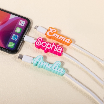 Custom 3D Print 1.5M USB Cable with Name, Multicolor Cable Tag for iPhone/Micro USB/Type C, Mobile Phone Accessory, Birthday Gift for Friend/Family