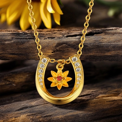 Collier personnalisé en forme de fer à cheval avec pierre de naissance et fleur de naissance, collier porte-bonheur délicat pour femme/fille, bijoux western pour cowgirl, cadeau pour amoureux des chevaux