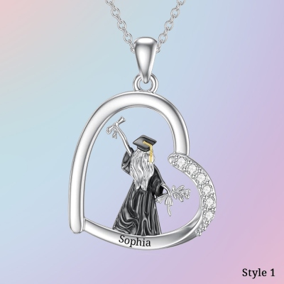 Collana personalizzata con nome per laurea a forma di cuore, collana con ciondolo a forma di cuore con zirconi cubici, gioielli da donna, regalo di laurea per figlia/amiche/lei