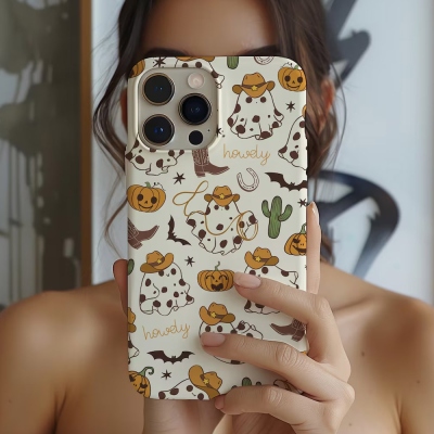 Western Ghost Phone Case, Cute Halloween, Cowboy Phone Cover, iPhone 15 14 13 12 11 Pro Max 8 Plus X，Chrirstmas Gift