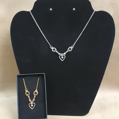 Personalized Birthstone Beautiful Snaffle Heart Necklace and Bracelet, Equestrian Gift, Comes Boxed