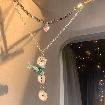 Personalisierte Herz Geburtsstein Schneemann Doppel Halskette, Weihnachten Schneemann Charm Halskette, Winter Geschenk für Sie, Weihnachtsgeschenk für Freundin/Bestie