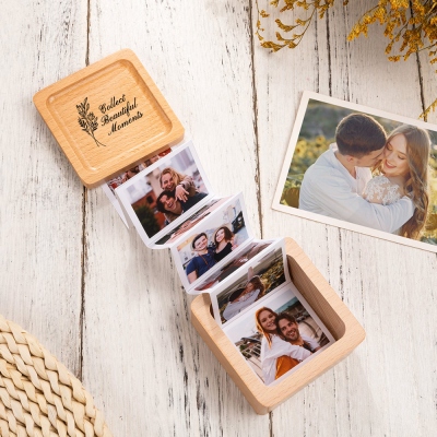 Personalisiertes florales Fotoalbum zum Herausziehen, Akkordeon-Fotobox aus Holz, Andenken an die Erinnerungssammlung, Jubiläums-/Weihnachtsgeschenk für Familie/Freunde/Liebhaber