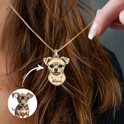 Personalized Pet Name & Photo Necklace, Dog/Cat Portrait Pendant Necklace, Pet Memorial Jewelry, Sympathy/Pet Loss Gift for Dog Mom/Cat Mom/Pet Lover